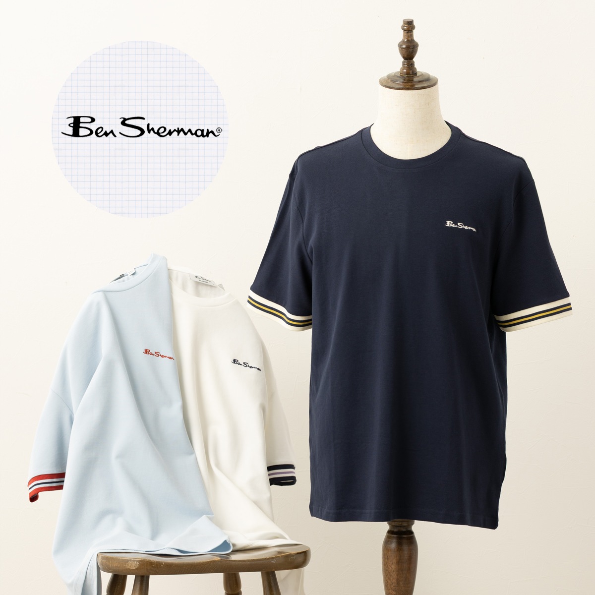 Ben Sherman �٥󥷥㡼�ޥ� ���åȥ�ԥ� T����� �ƥ��åץ饤�� �������ͥ��ӡ� �ѥ������֥롼 ���Ρ��ۥ磻�� ���å����ե��å� ��˥��å���