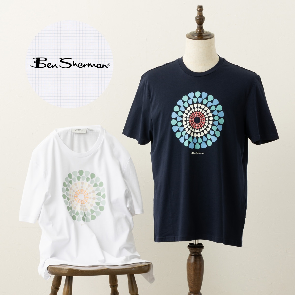 Ben Sherman �٥󥷥㡼�ޥ� T����� ���åȥ� �������åȥޡ��� �������ͥ��ӡ� �ۥ磻�� �쥮��顼�ե��å� ��˥��å���