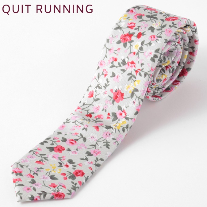 クイトランニング Quit Running ネクタイ Quit Running 英国ブランドquit Running フローラル フラワー 花柄 シルク ネクタイ ハンドメイド シルバー