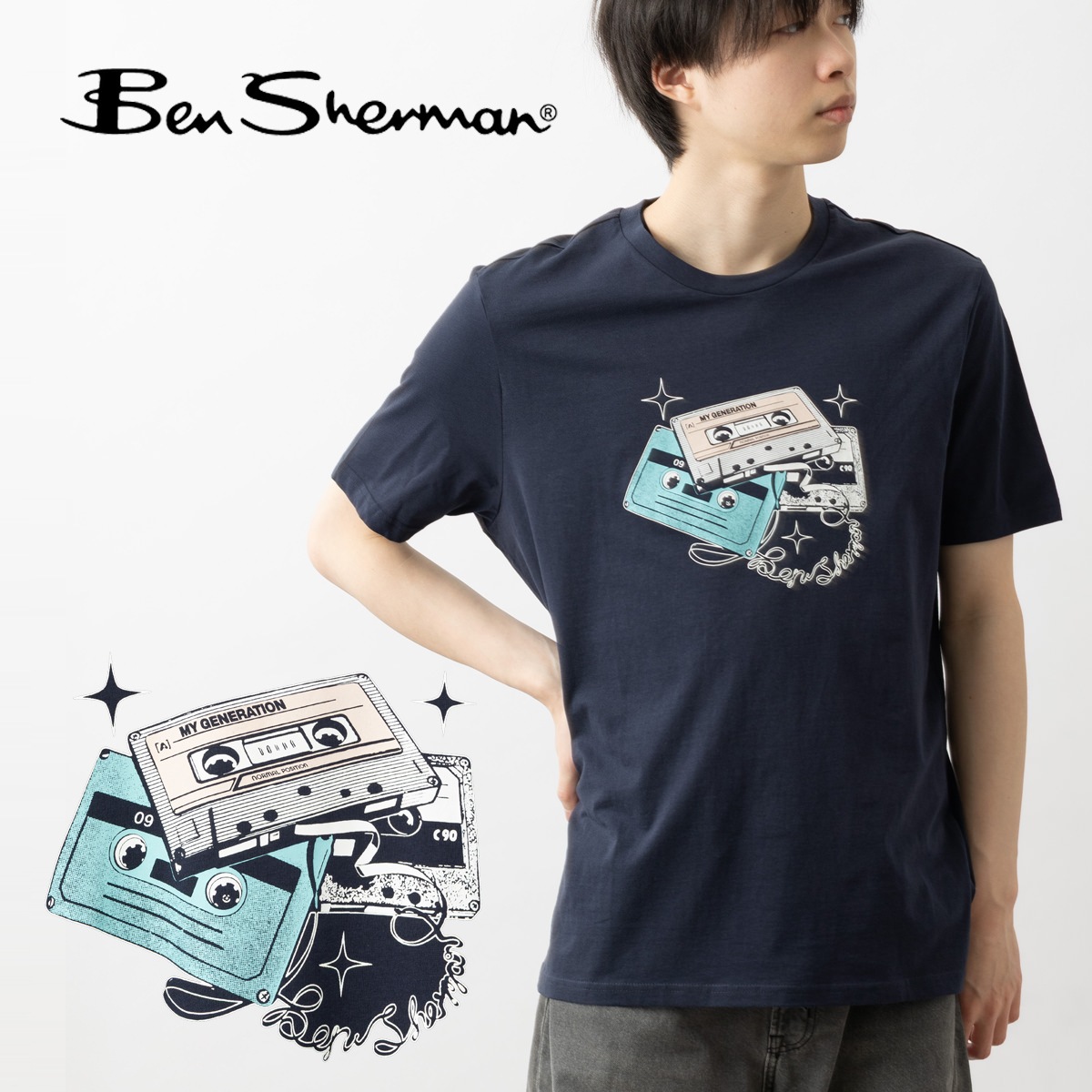 Ben Sherman �٥󥷥㡼�ޥ� T����� �����åȥ����å� �������ͥ��ӡ� �쥮��顼�ե��å� ��˥��å���