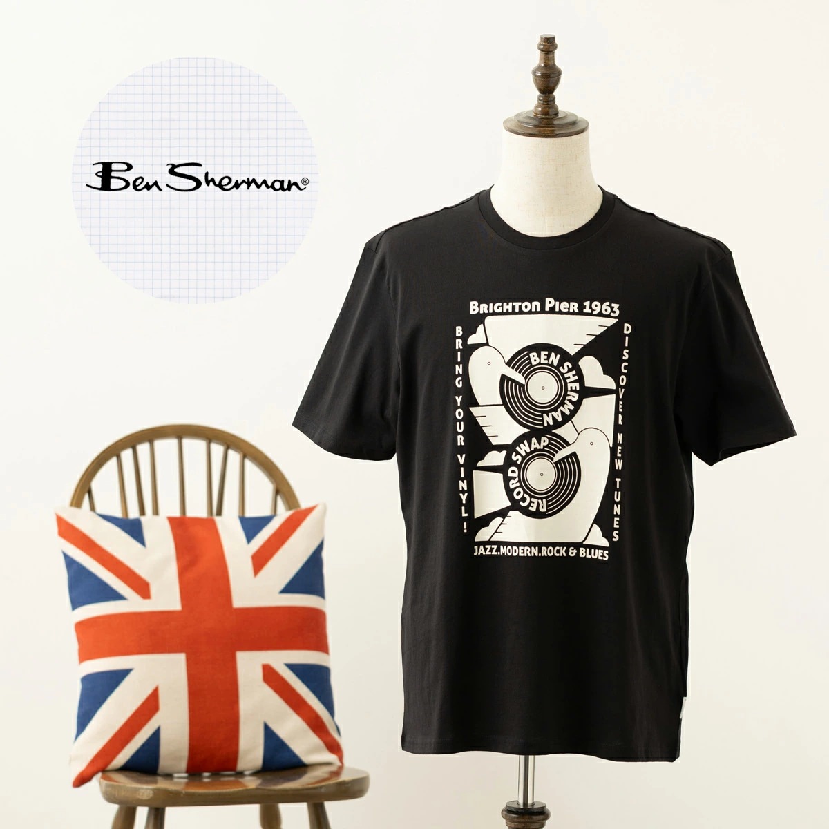 Ben Sherman �٥󥷥㡼�ޥ� T����� �쥳���ɥ���å� �֥�å� ���å����ե��å� ��˥��å���