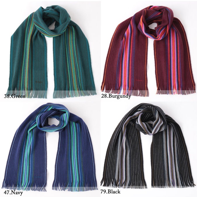 ポール スミス Paul Smith Paul Smith マフラー ポールスミス スカーフ ウール ストライプ 180 28cm 4色 バーガンディー グリーン ネイビー ブラック メンズ モッズファッション