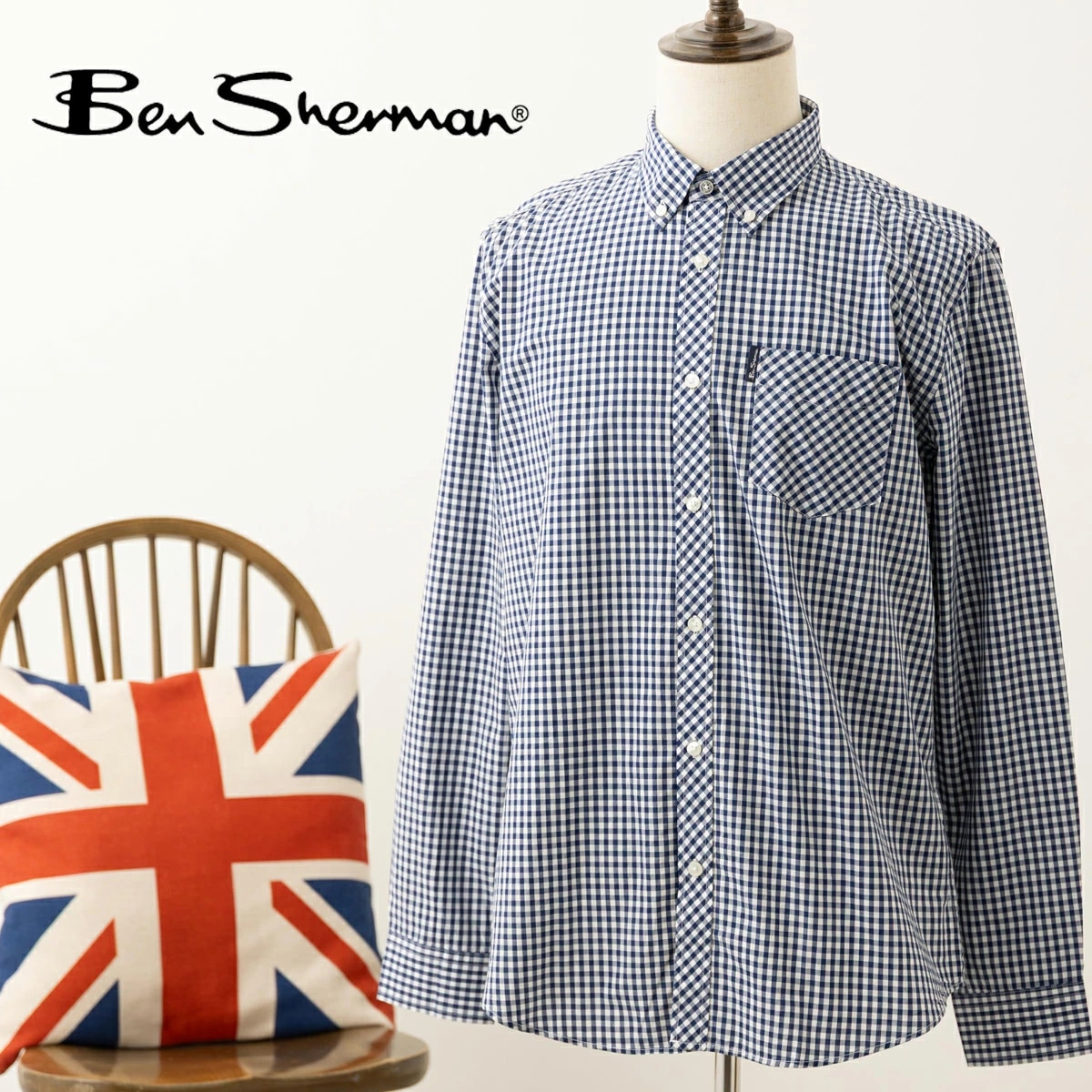 �٥󥷥㡼�ޥ� Ben Sherman Ĺµ����� ���󥬥�����å� �����å� �������֥롼 MOD FIT �ܥ�������� �������˥å�