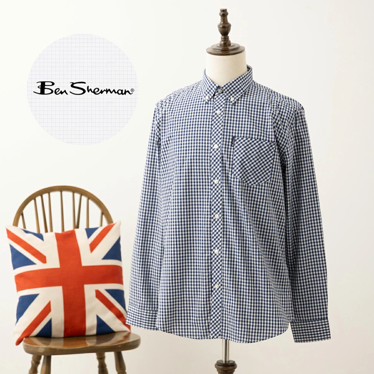 �٥󥷥㡼�ޥ� Ben Sherman Ĺµ����� ���󥬥�����å� �����å� �������֥롼 MOD FIT �ܥ�������� �������˥å�