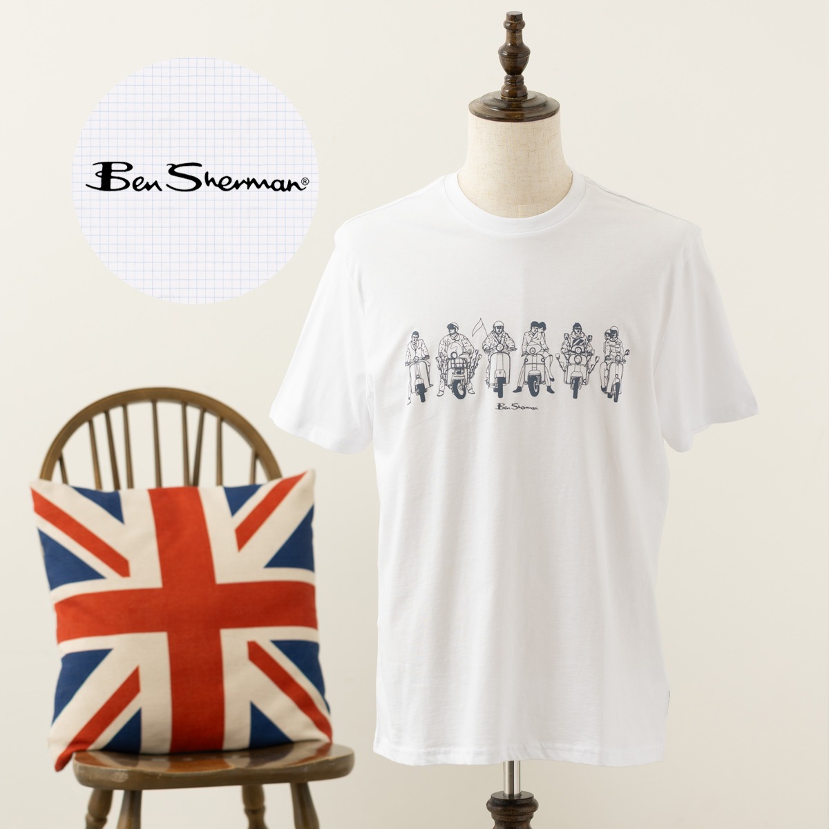 Ben Sherman �٥󥷥㡼�ޥ� T����� ���������� �ۥ磻�� �쥮��顼�ե��å� ��˥��å���