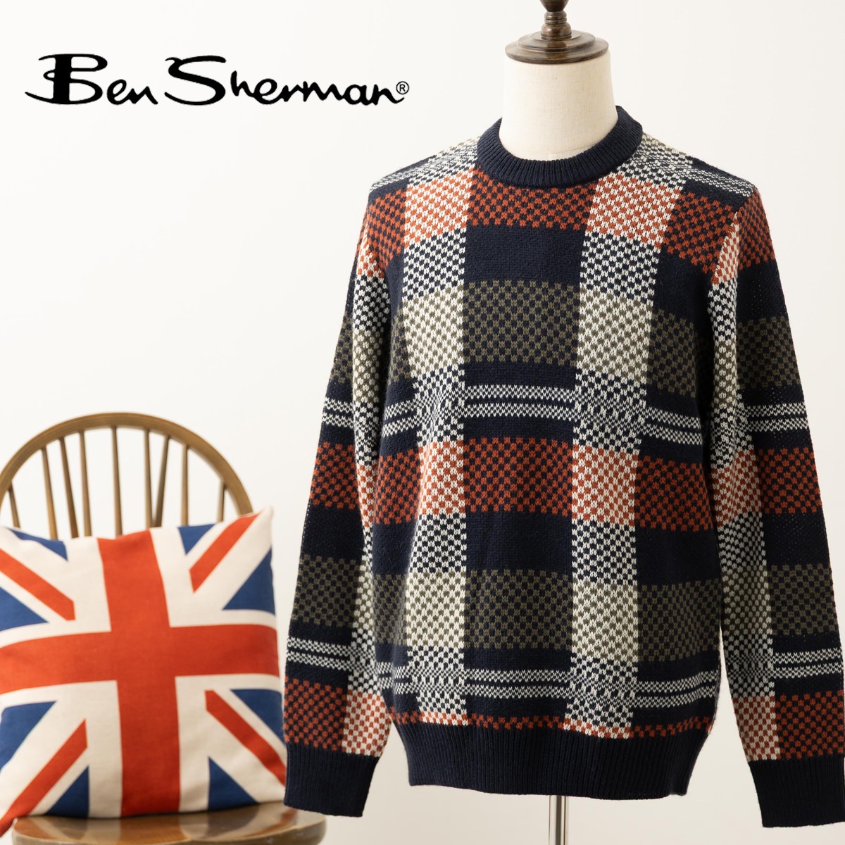 Ben Sherman �٥󥷥㡼�ޥ� ���롼�ͥå��������� �˥å� �������� ���㥬���� �����å� ���롼�ͥå� �������ͥ��ӡ�