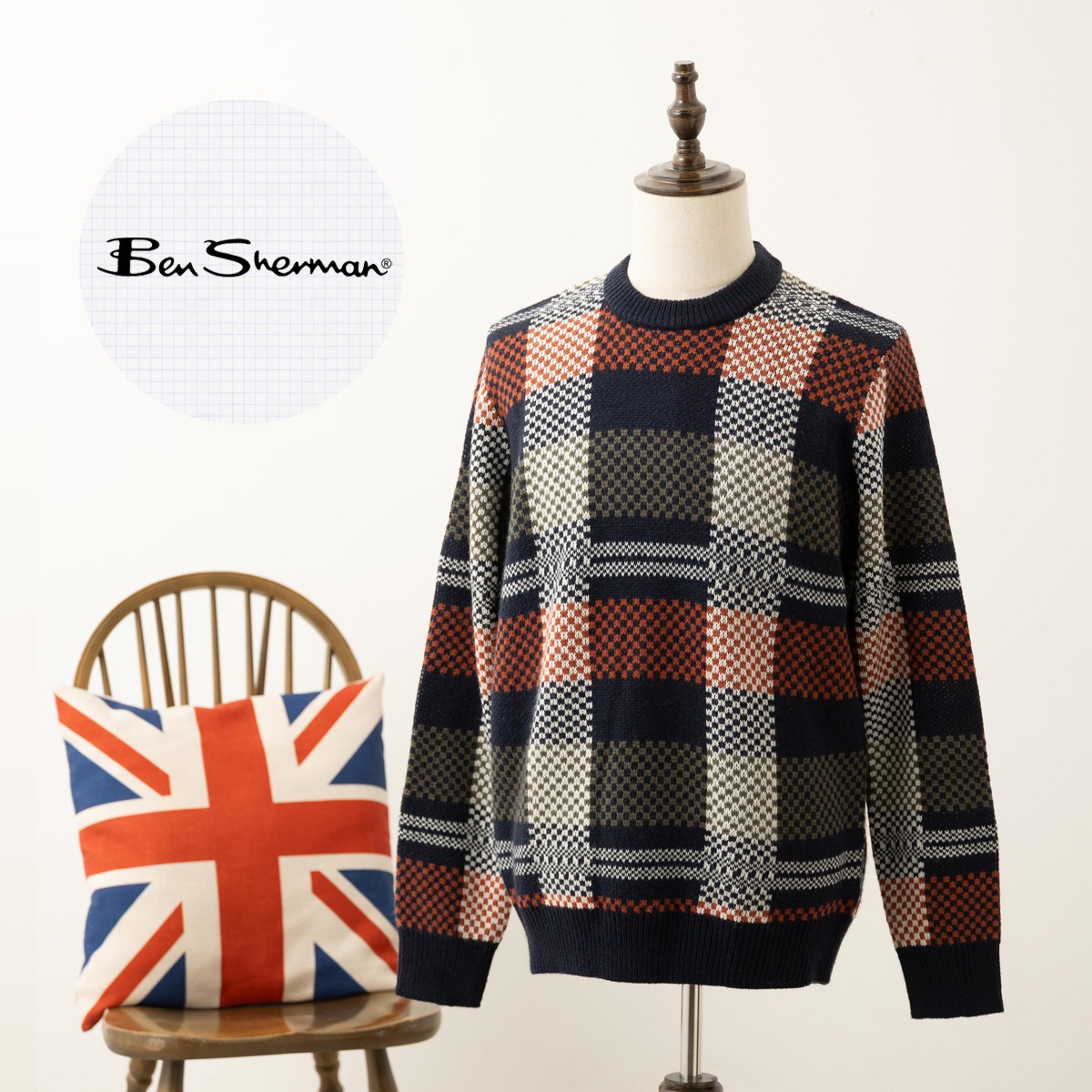 Ben Sherman �٥󥷥㡼�ޥ� ���롼�ͥå��������� �˥å� �������� ���㥬���� �����å� ���롼�ͥå� �������ͥ��ӡ�