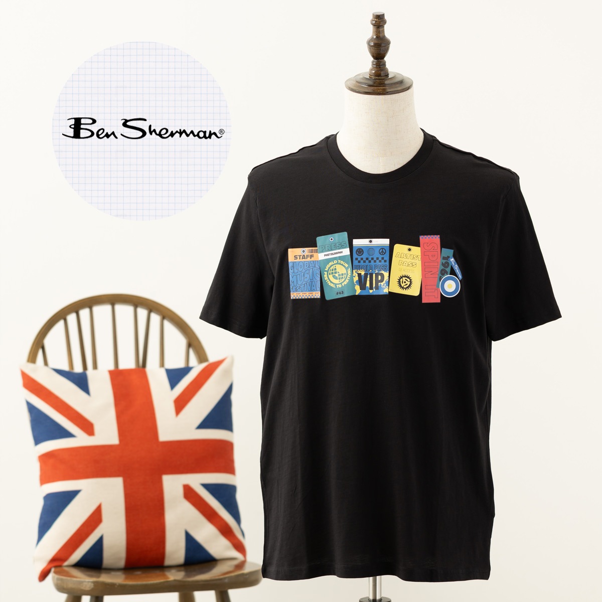 Ben Sherman �٥󥷥㡼�ޥ� T����� �ե����ƥ��Х� �����å� �֥�å� �쥮��顼�ե��å� ��˥��å��� 