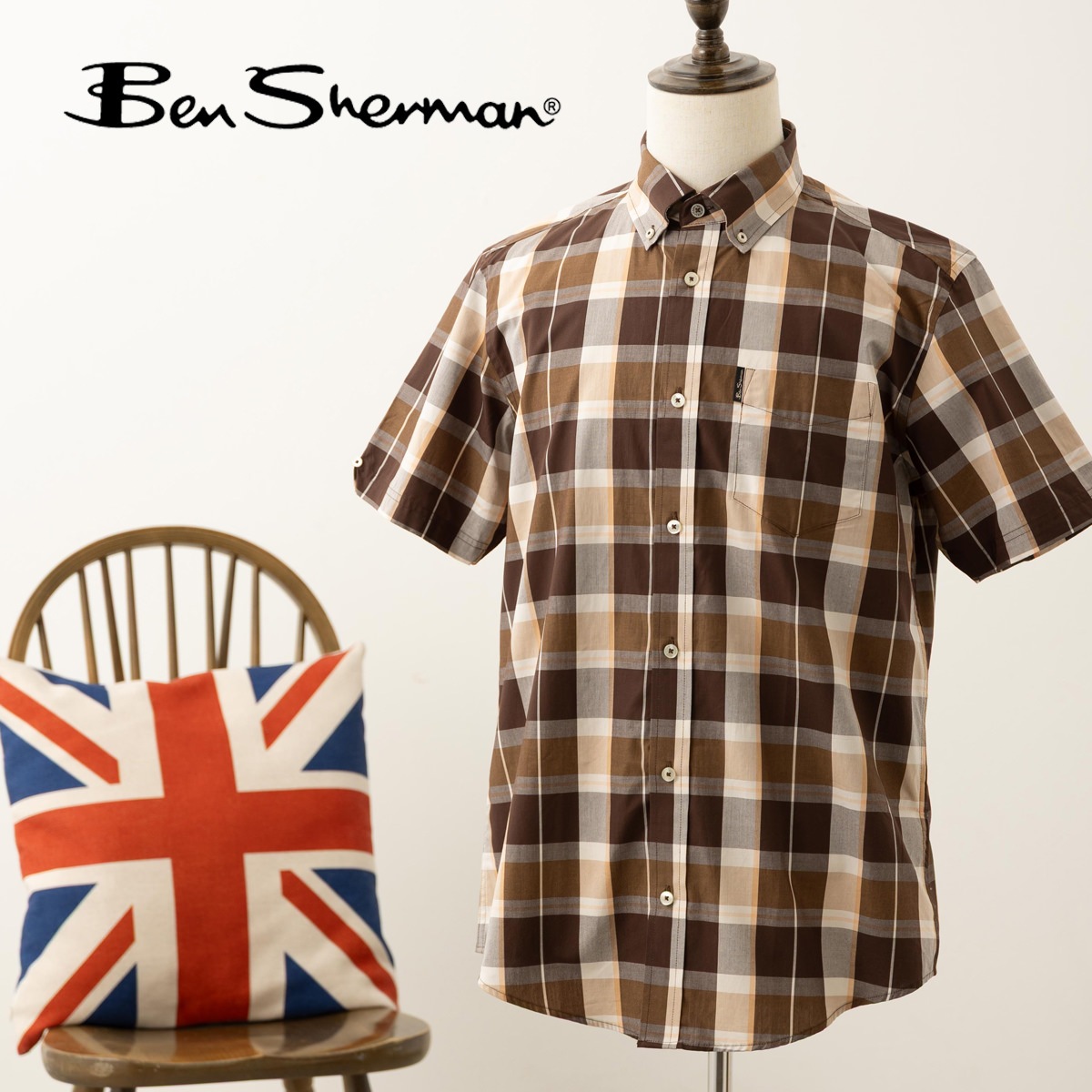 Ben Sherman �٥󥷥㡼�ޥ� Ⱦµ����� �֥��å� �����å��� �������֥饦�� �ܥ�������� MOD FIT �������˥å����åȥ�