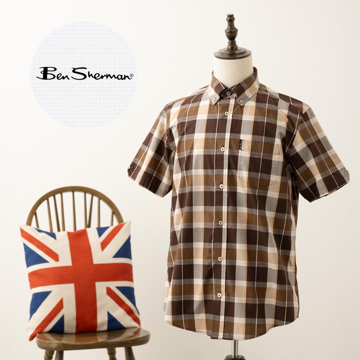 Ben Sherman �٥󥷥㡼�ޥ� Ⱦµ����� �֥��å� �����å��� �������֥饦�� �ܥ�������� MOD FIT �������˥å����åȥ�