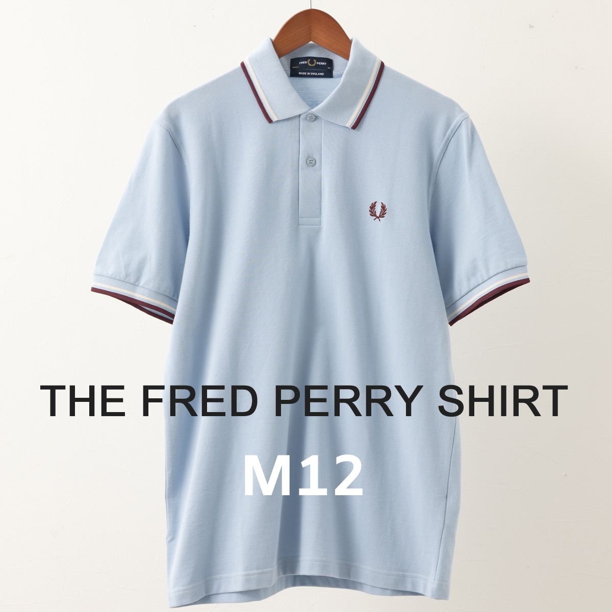 M12 英国製　フレッドペリー　ポロシャツ　半袖　38 M 赤紫　水色 フレッドペリー Fred Perry,メンズ MEN'S,シャツ 半袖 ポロ Tシャツ