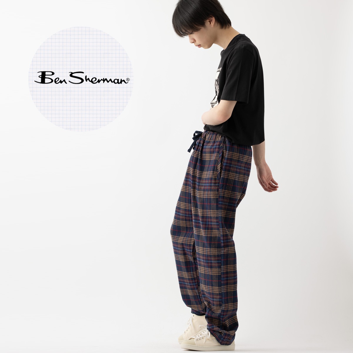 �٥󥷥㡼�ޥ� Ben Sherman �����å��� �ȥ饦���� �ѥ�� �������ͥ��ӡ� REGULAR FIT �����Ǻ� ��˥��å���