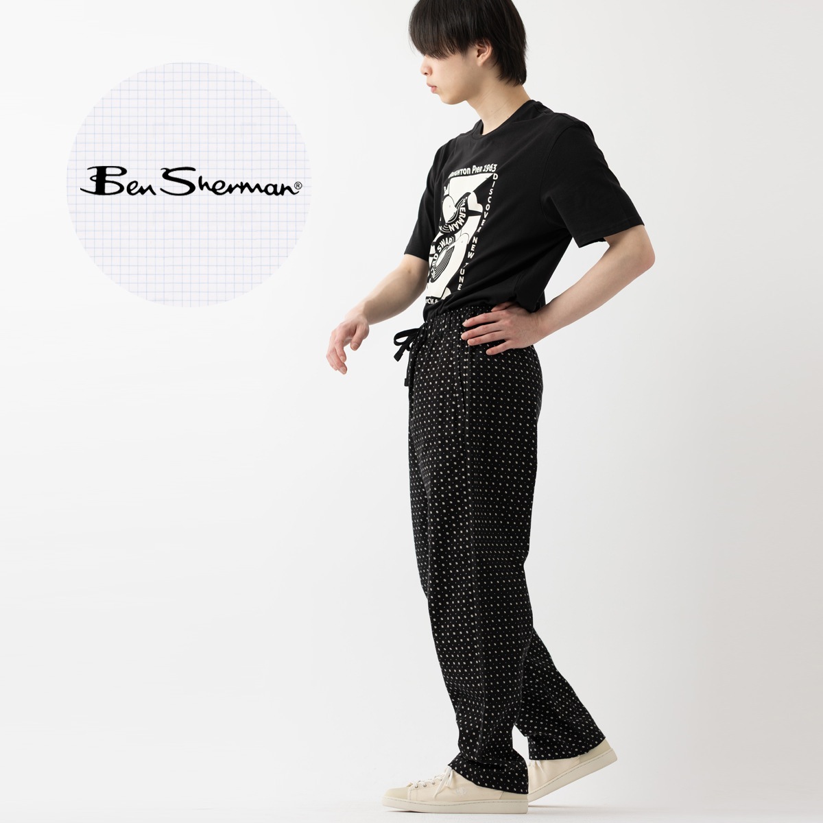 �٥󥷥㡼�ޥ� Ben Sherman ��Υץ��� �ȥ饦���� �ѥ�� �֥�å� REGULAR FIT �����Ǻ� ��˥��å���