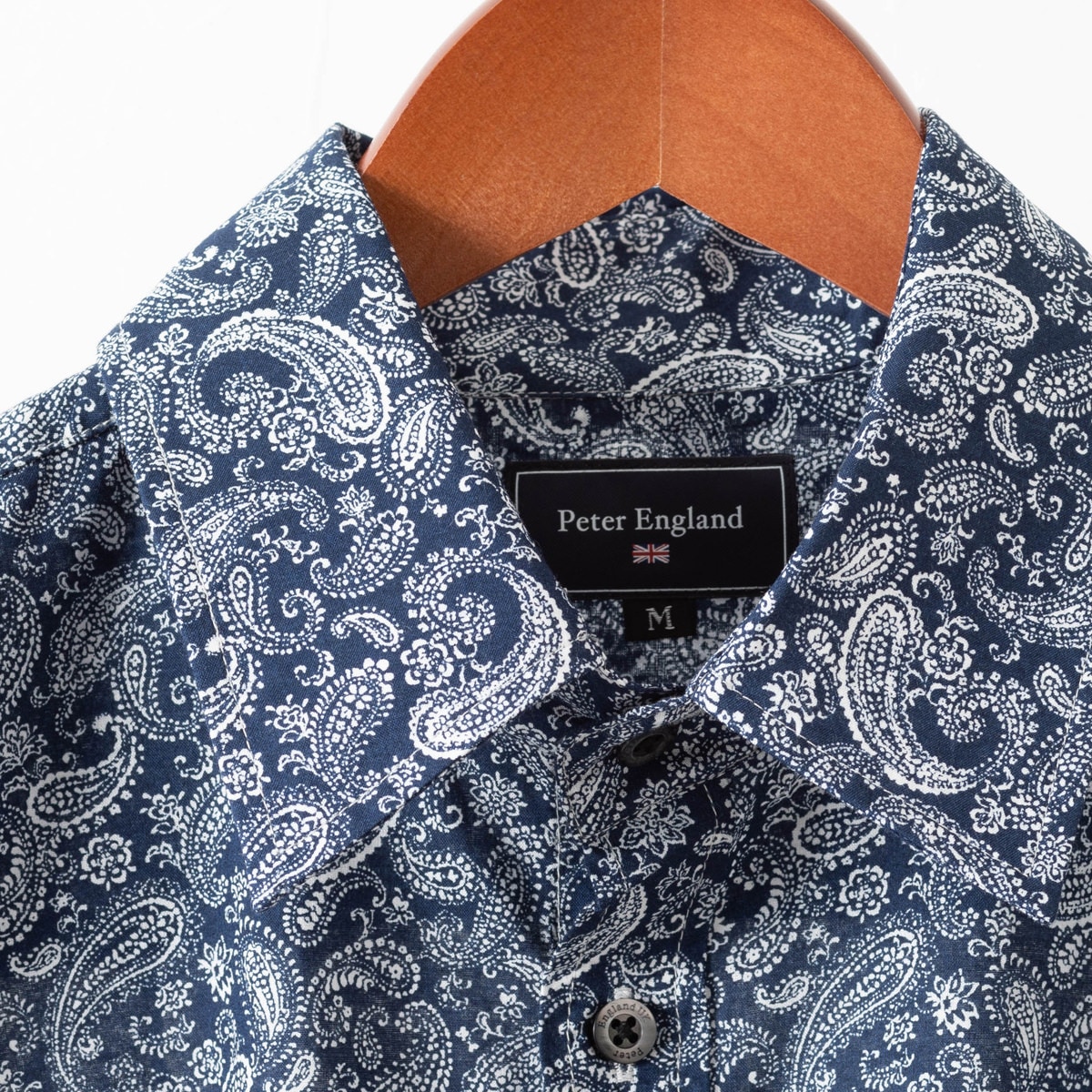 ピーターイングランド Peter England,長袖 英国老舗ブランド 日本縫製 メンズ 長袖シャツ ペイズリープリント ネイビー