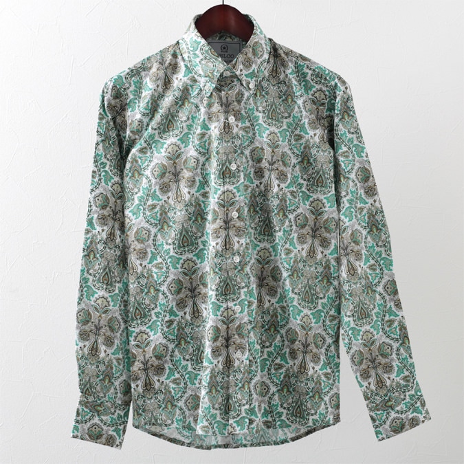 レルコロンドン Relco London シャツ 長袖 Relco レルコ Relco メンズ 長袖シャツ 花柄シャツ ペイズリー フラワー レルコ レトロ グリーン プラチナコレクション モッズファッション