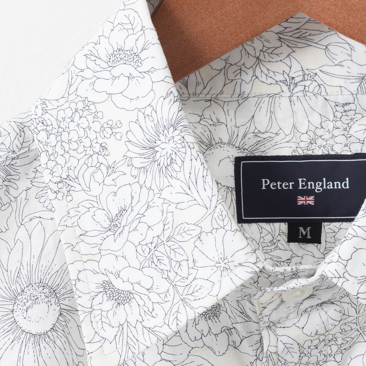 ピーターイングランド Peter England,長袖 英国老舗ブランド 日本縫製 メンズ ボタニカルプリント UKデザイン ホワイト