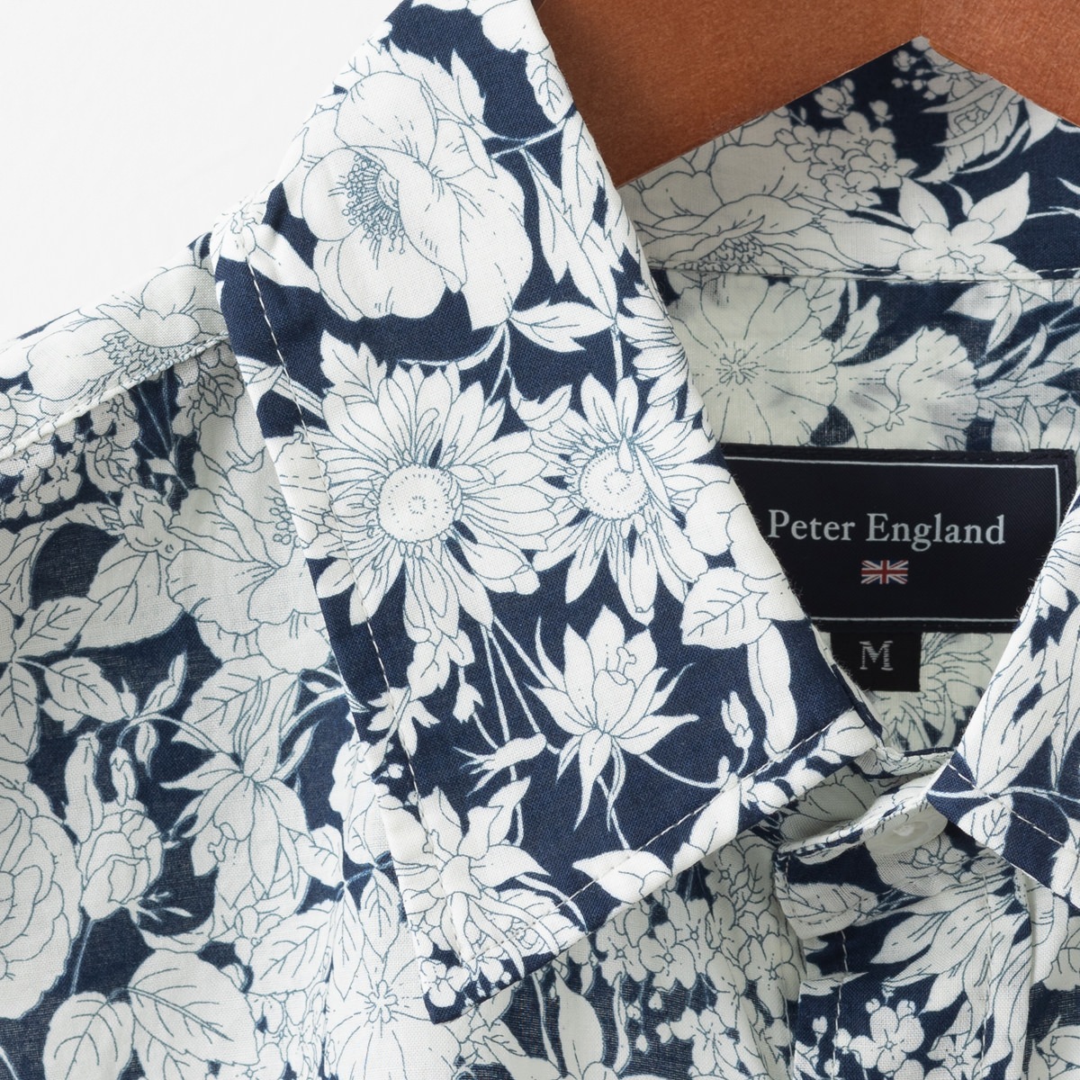 ピーターイングランド Peter England,長袖 英国老舗ブランド 日本縫製 メンズ ボタニカルプリント UKデザイン ネイビー