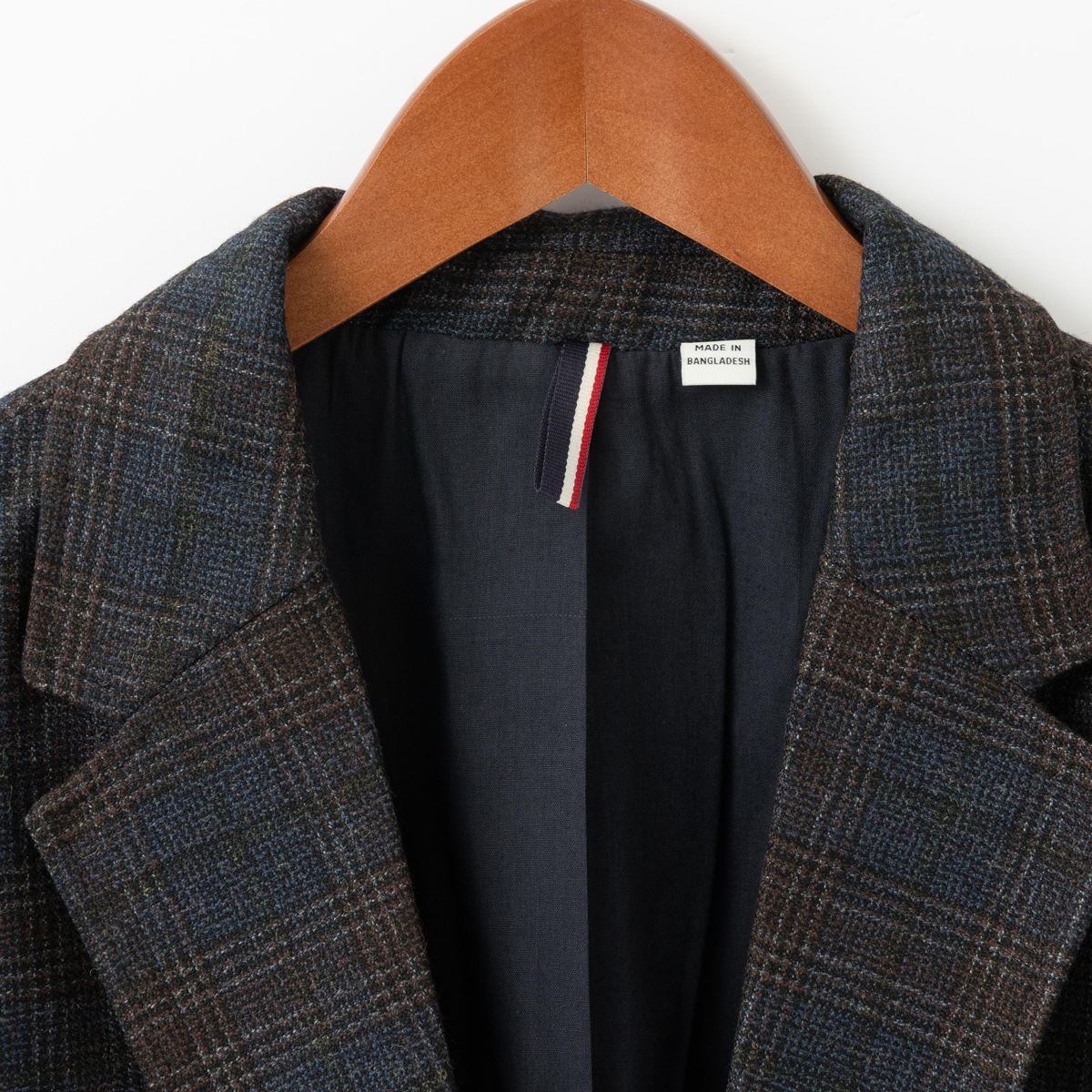 美品】45R ヘンプ チェック テーラードジャケット ダークネイビー