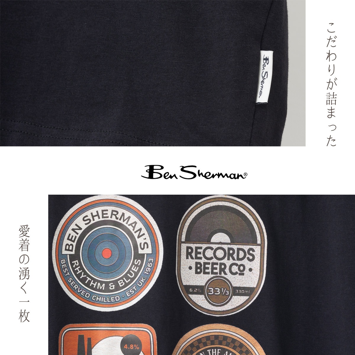 Ben Sherman �٥󥷥㡼�ޥ� T����� Ⱦµ �֥�å� �ӥ��ޥå� �ץ��� �������˥å����åȥ� �쥮��顼�ե��å�