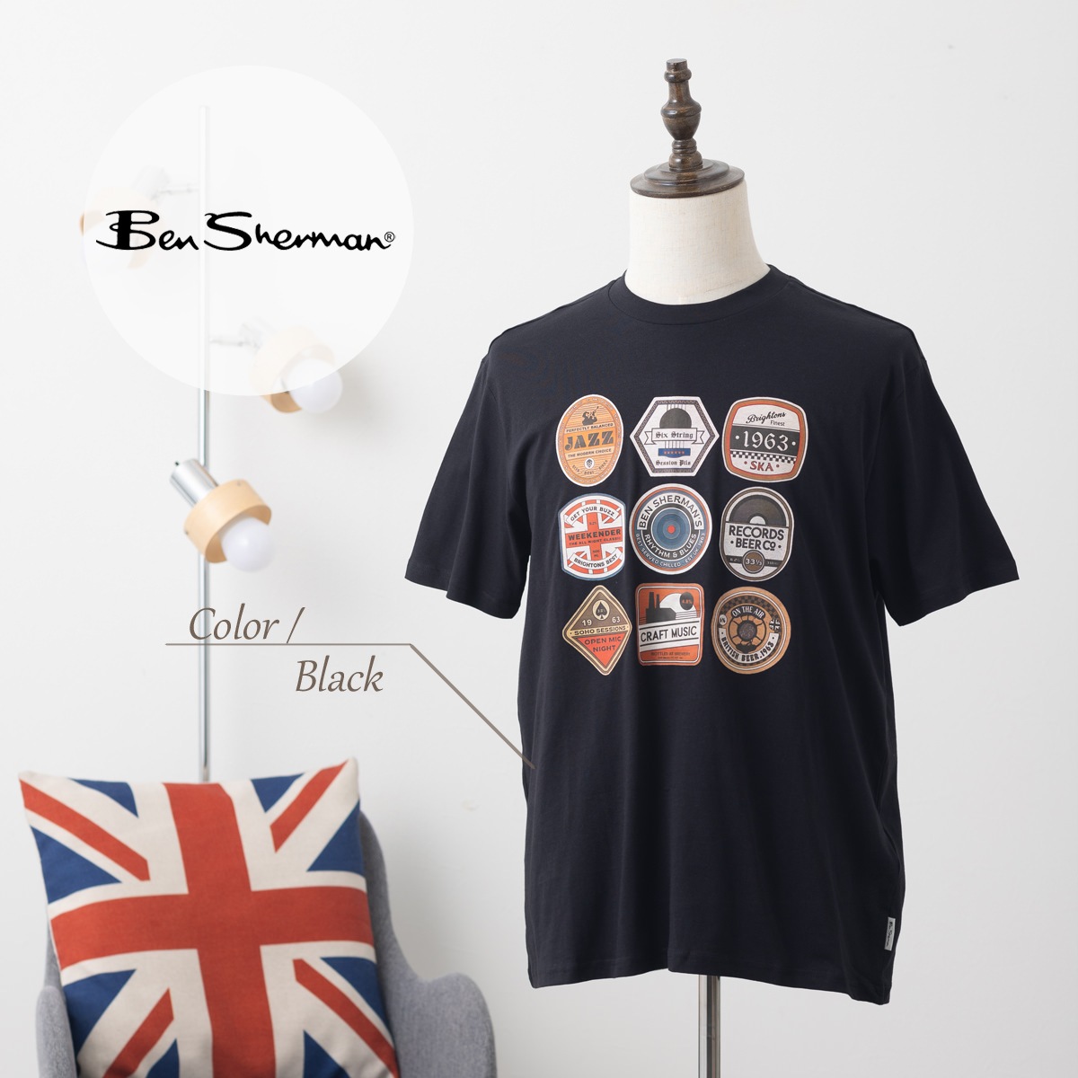 Ben Sherman �٥󥷥㡼�ޥ� T����� Ⱦµ �֥�å� �ӥ��ޥå� �ץ��� �������˥å����åȥ� �쥮��顼�ե��å�