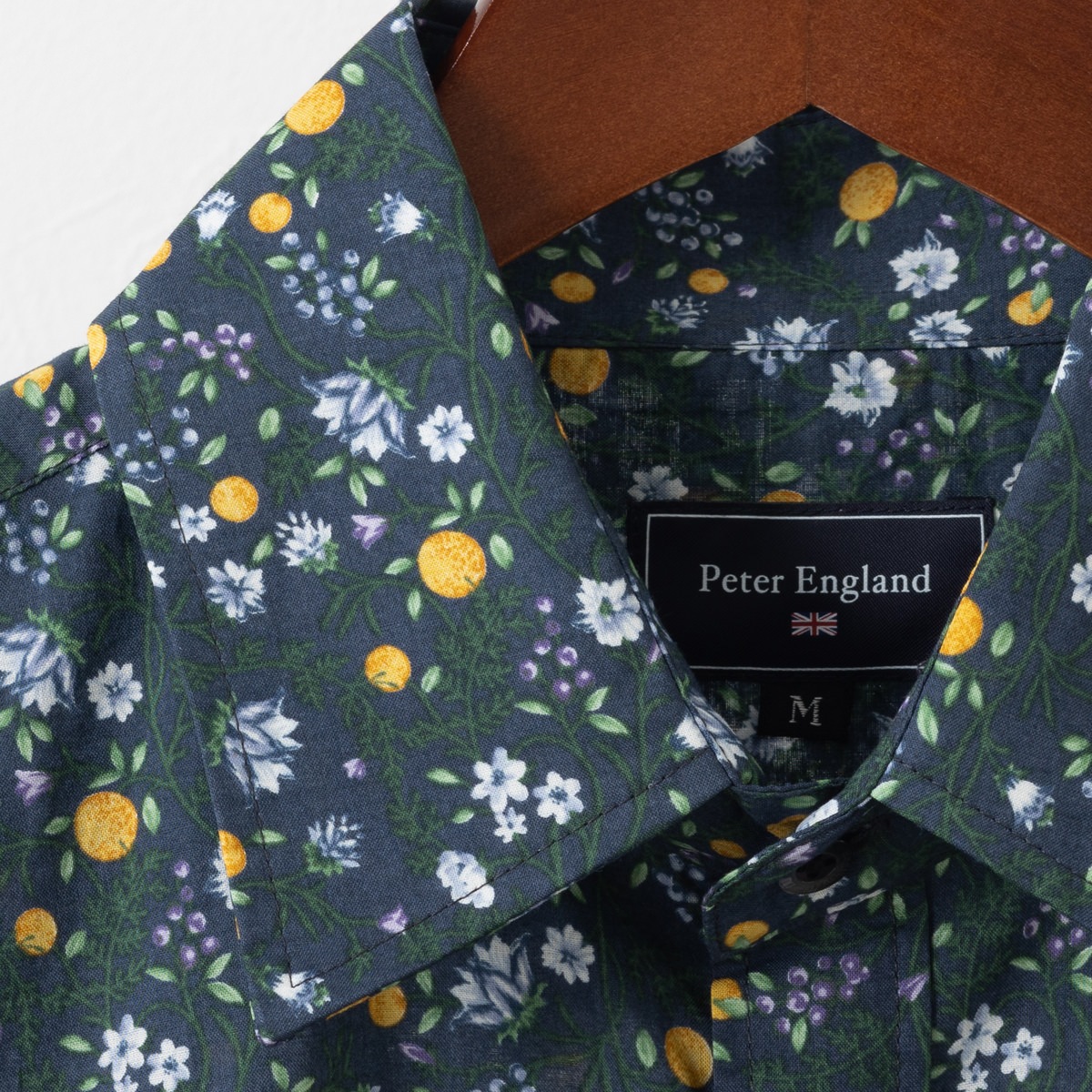 ピーターイングランド Peter England,長袖 英国老舗ブランド 日本縫製 メンズ フラワープリント UKデザイン ダークネイビー