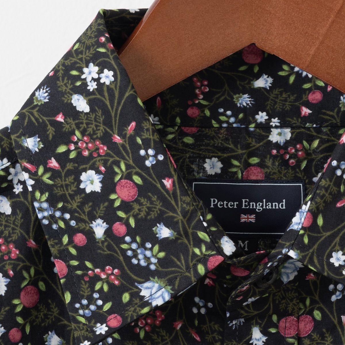 ピーターイングランド Peter England,長袖 英国老舗ブランド 日本縫製 メンズ フラワープリント UKデザイン ブラック