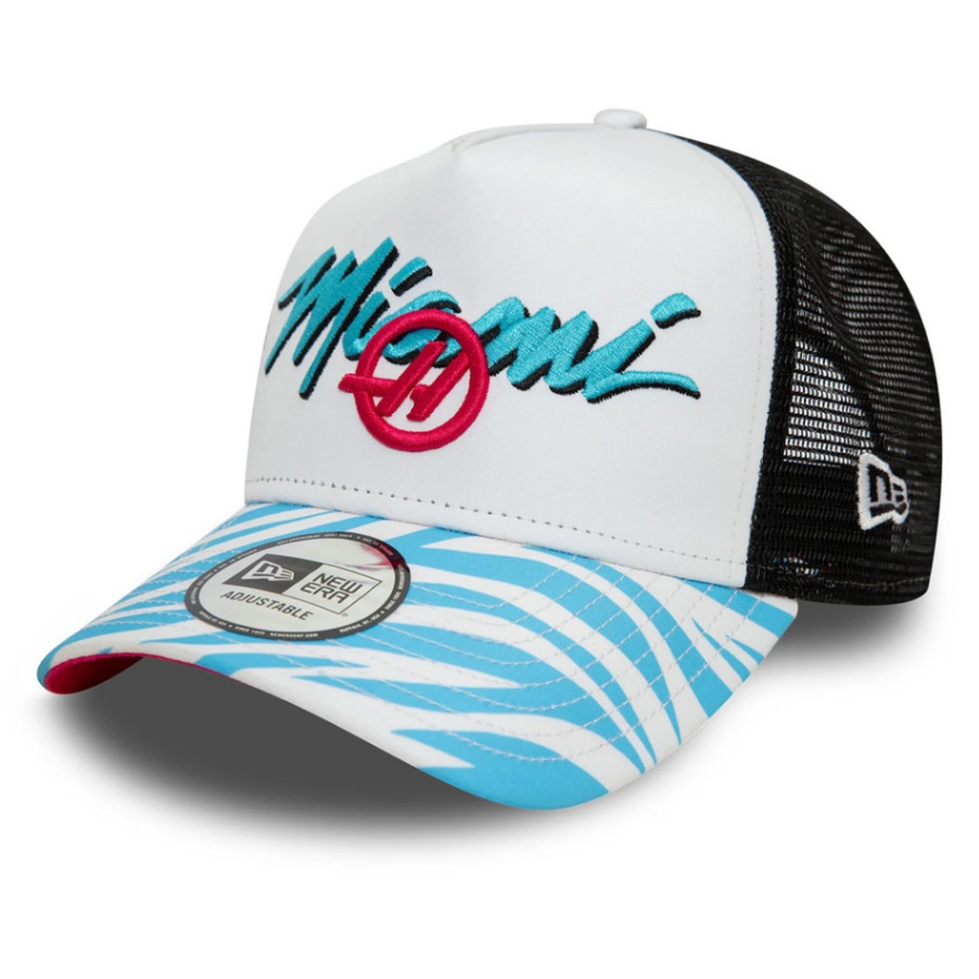 2024 マネーグラム ハース F1 チーム NewEra E-Frame マイアミ ゼブラ トラッカー ベースボール キャップ