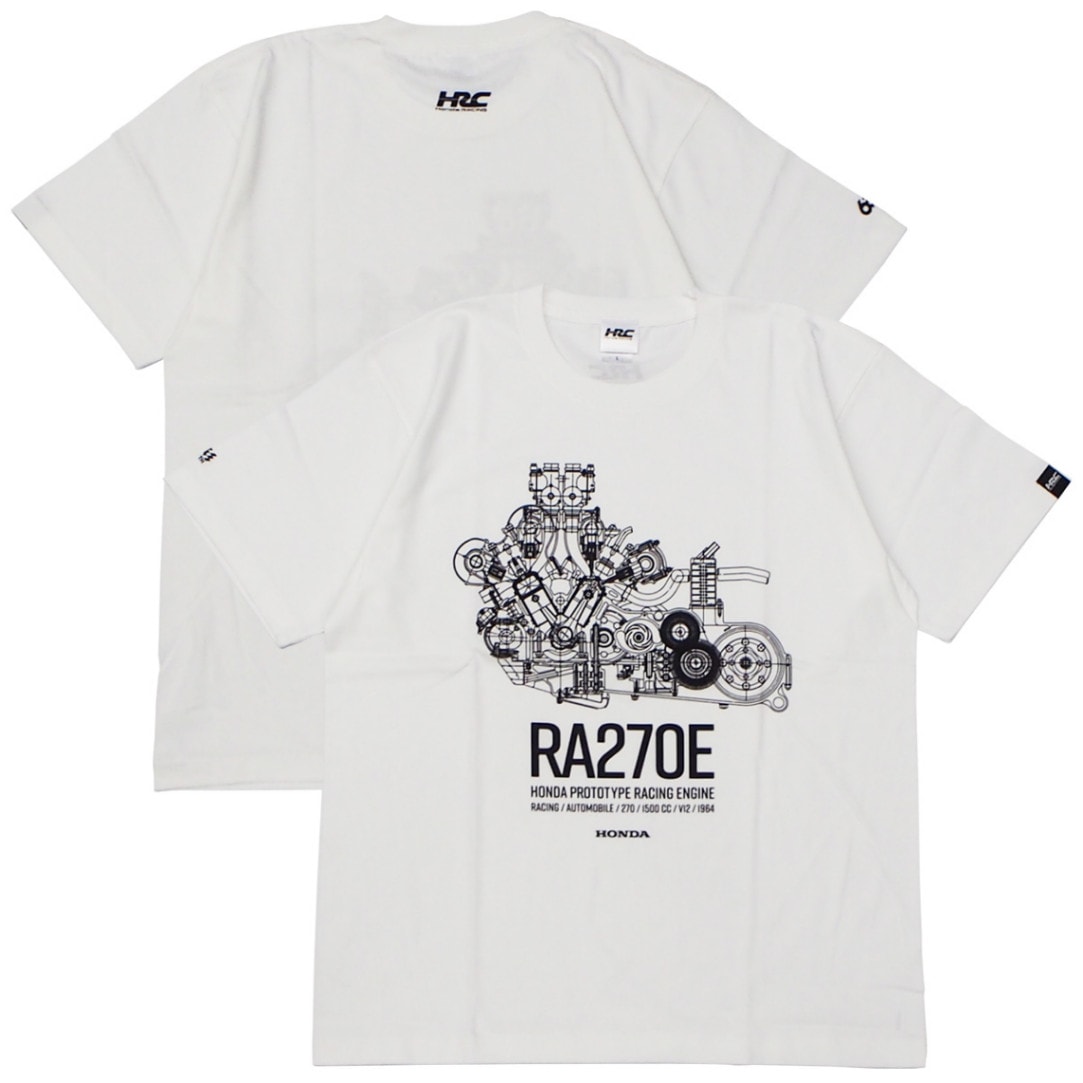 ホンダ HRC F1 RA270E プロトタイプ レーシング エンジン Tシャツ ホワイト