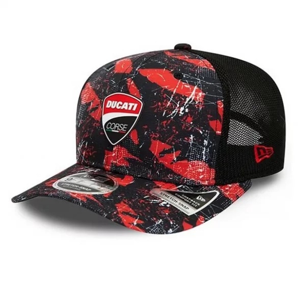 DUCATI ドゥカティ コルセ NewEra 9FIFTY ロゴ AOP ストレッチ メッシュ プレカーブ キャップ