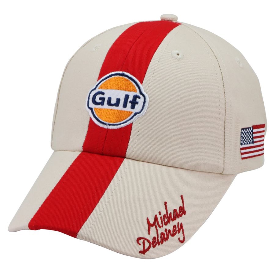 Gulf ガルフ M.Delaney モータースポーツ オフィシャル CAP ベージュ レッド
