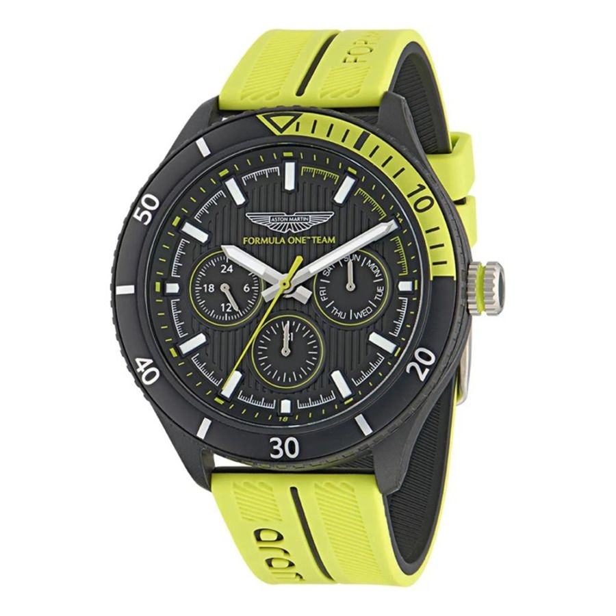 TIMEX x Aston Martin F1 Team -  タイメックス ピット ウォッチ ブラックダイヤル / ブラック エッセンス ライムシリコンストラップ アストンマーティン 腕時計