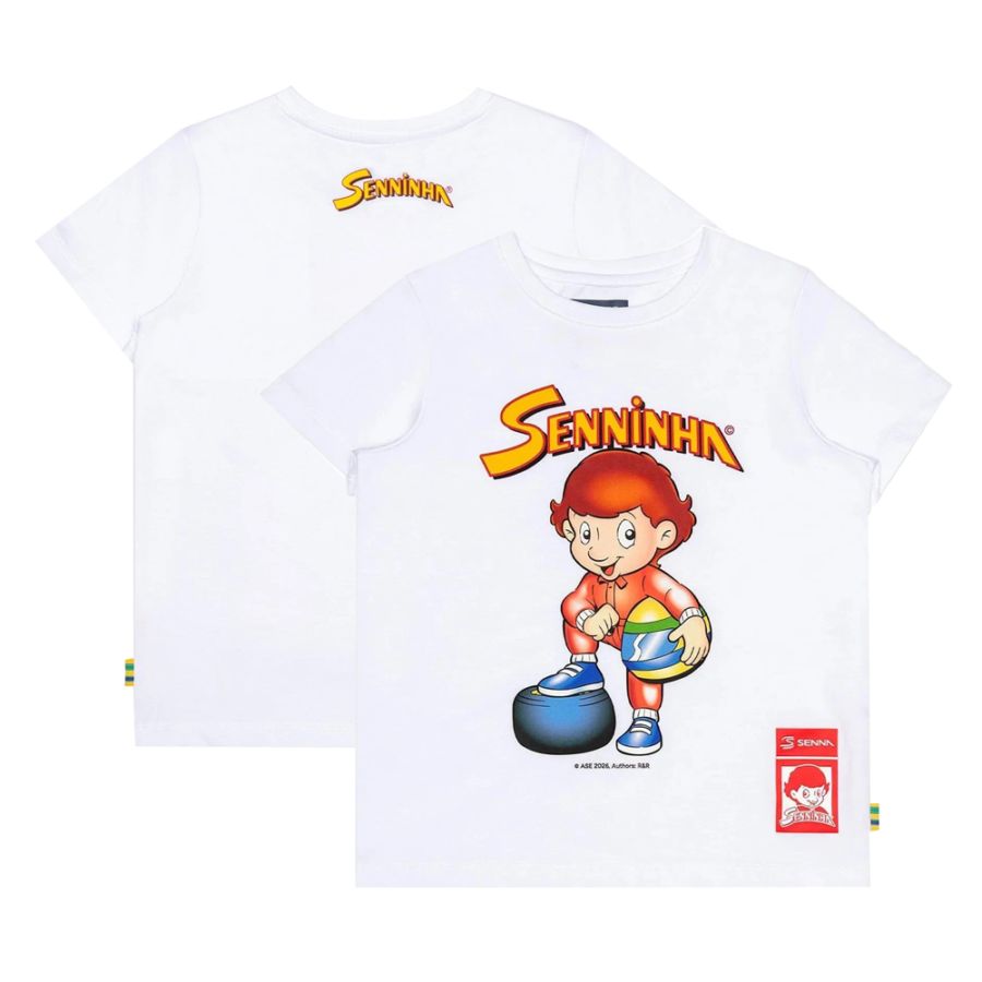 キッズ用 アイルトン セナ セニーニャ フィギュア Tシャツ ホワイト