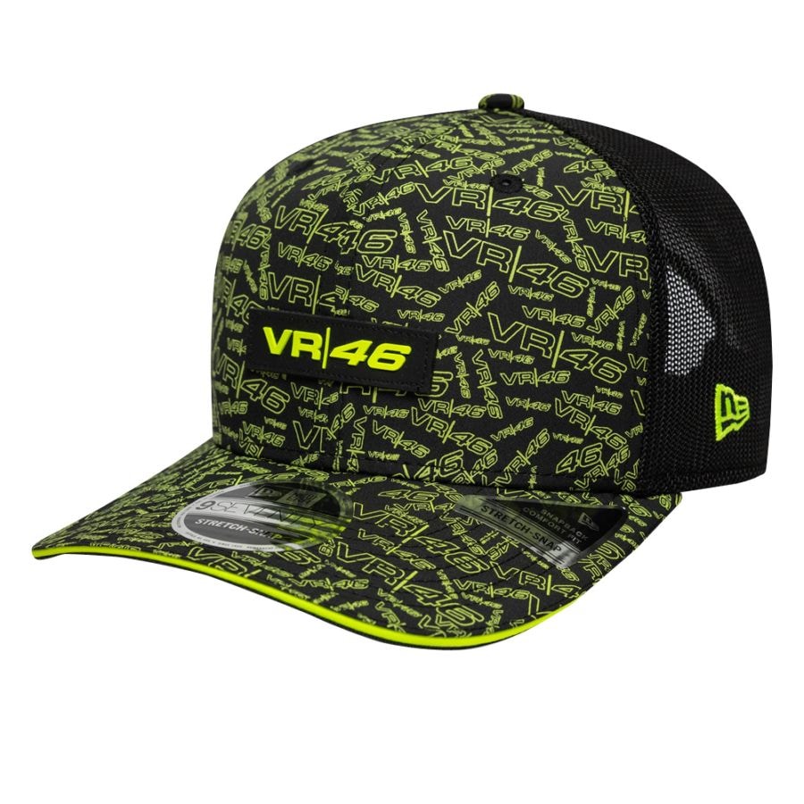 VR46 バレンティーノ ロッシ  New Era 9SEVENTY AOP トラッカー キャップ ブラック イエロー