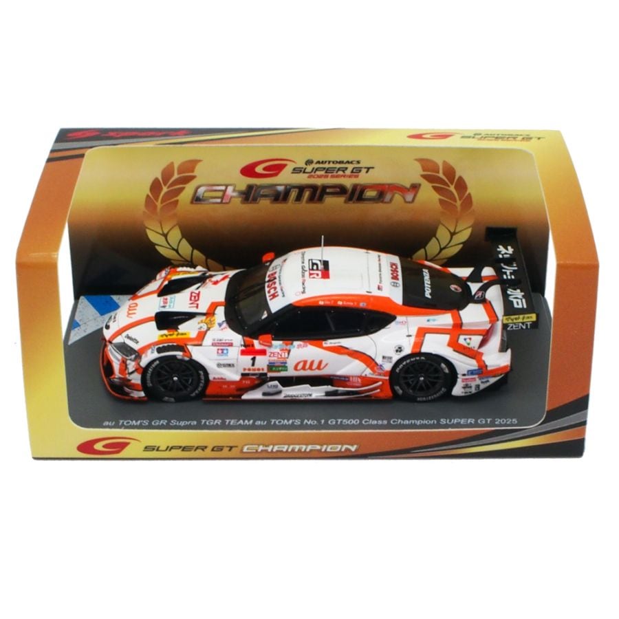 スパーク 1/43 au TOM'S GR Supra #1 スーパーGT GT500 2025年 坪井翔 / 山下健太 チャンピオンボード付き