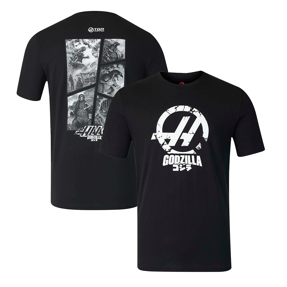 2026 TGR ハース F1 チーム × Godzilla ゴジラ コミック Tシャツ ブラック