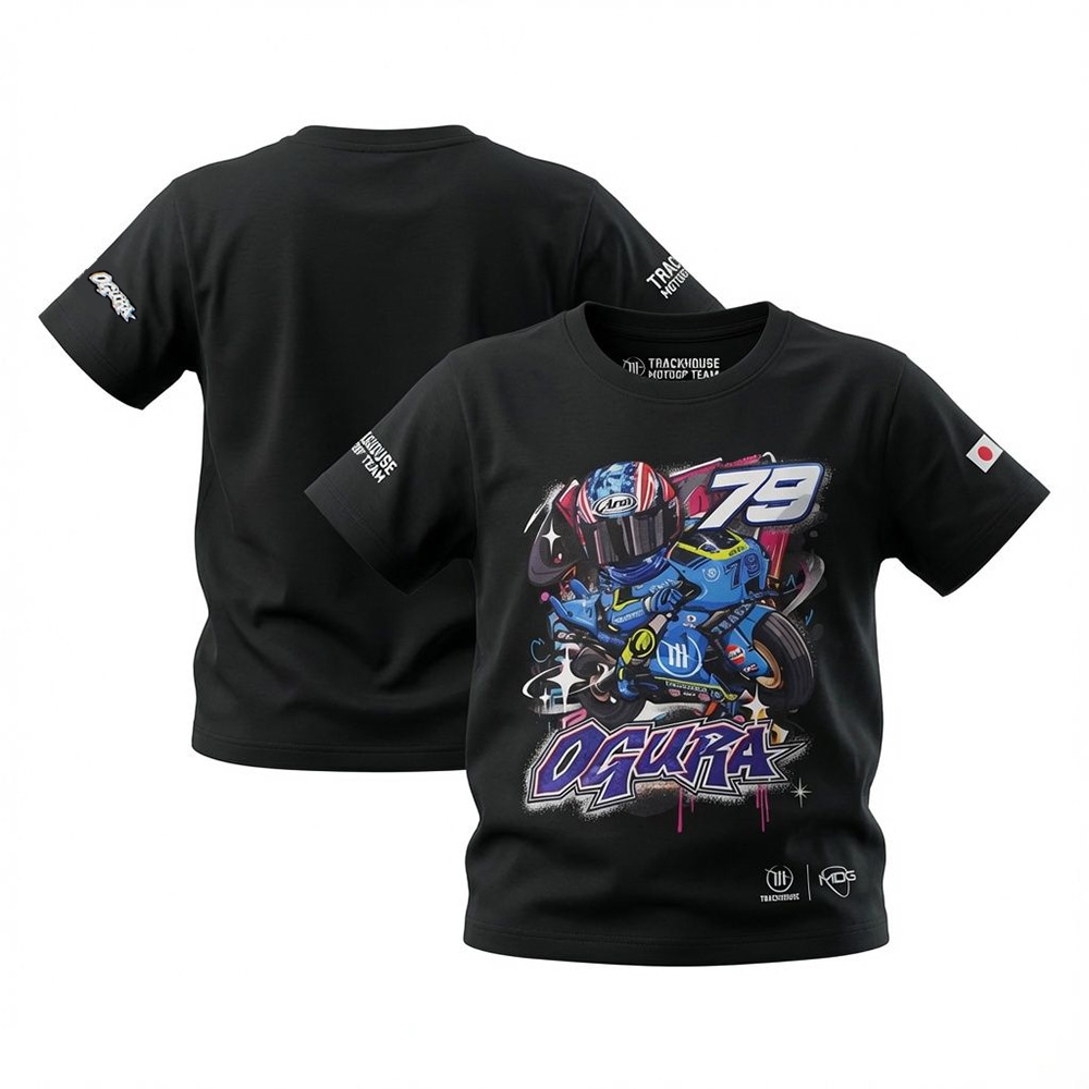 キッズ・レディース用 2026 トラックハウス レーシング 小椋 藍 #79 カラフル グラフィック Tシャツ ブラック