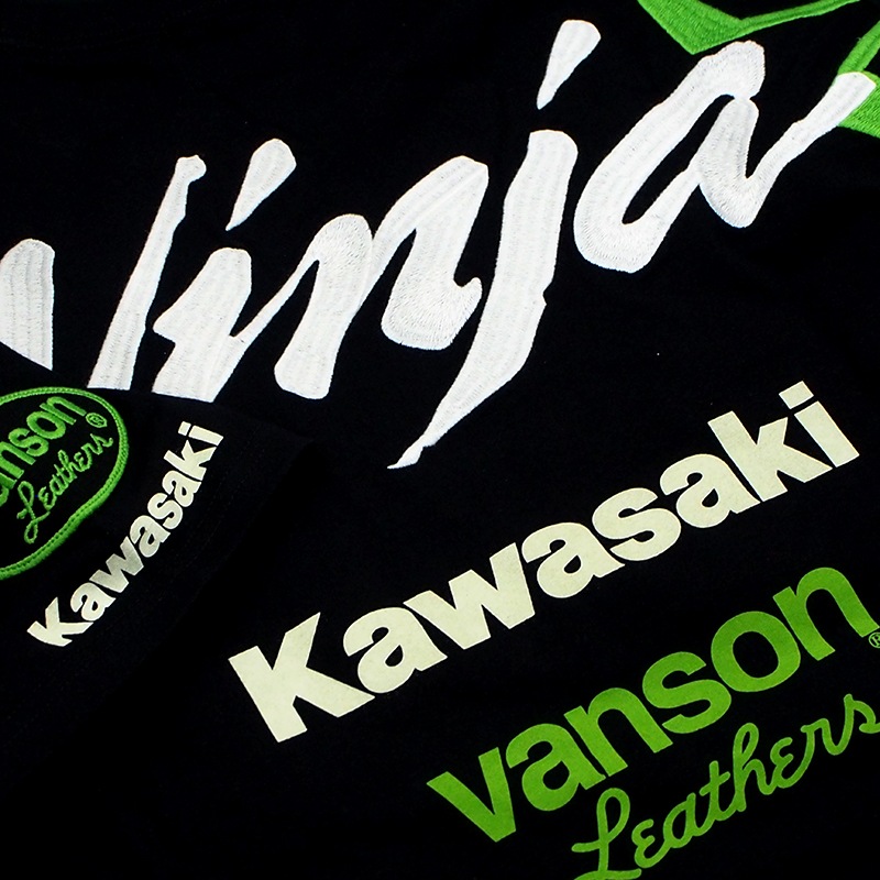 KAWASAKI Ninja × VANSON 刺繍ロゴ 天竺 Tシャツ ブラック | Kawasaki