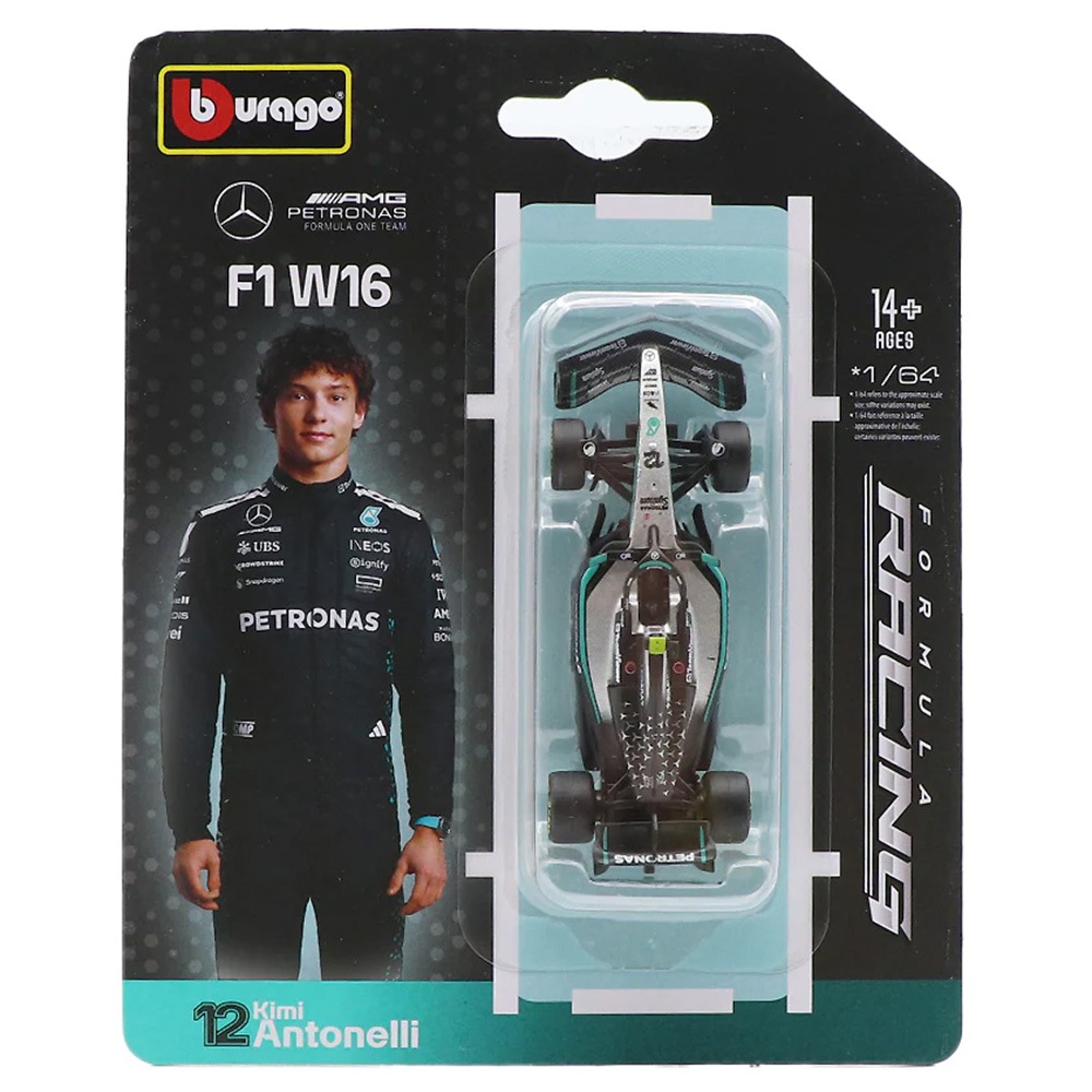 2025年にメルセデスからF1デビューしたアントネッリの直筆サイン入り色紙 ブラゴ 1/64 2025 メルセデス AMG ペトロナス F1 チーム W16E #12 キミ