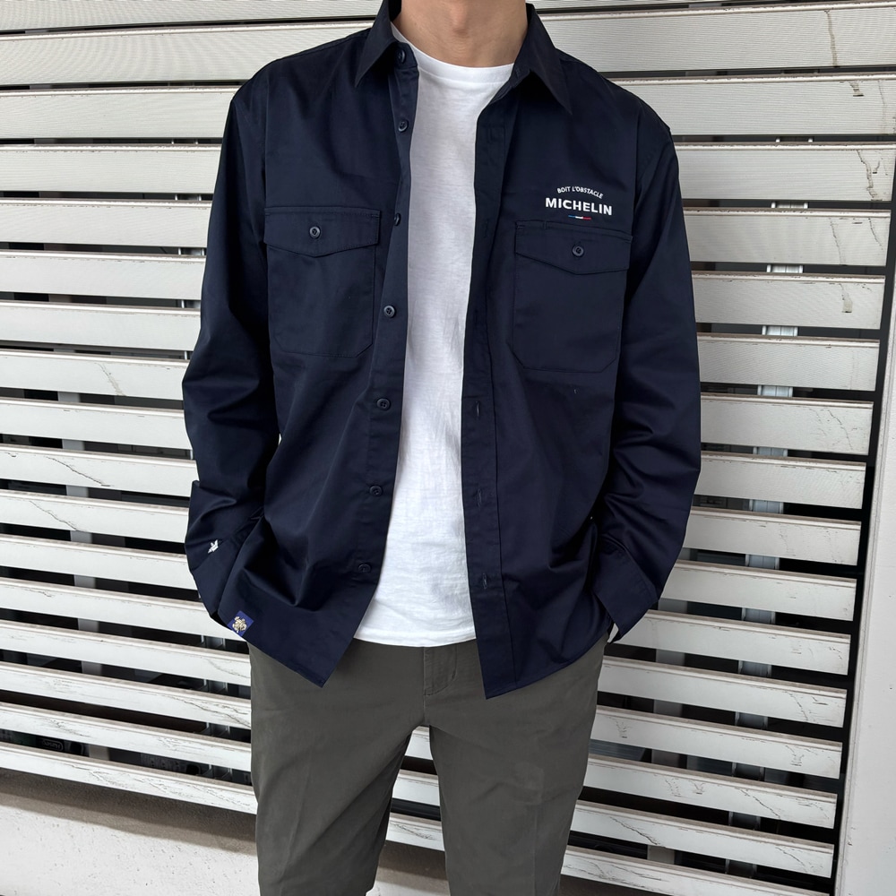 2026 ミシュラン MICHELIN ロングスリーブ ワークシャツ ネイビー
