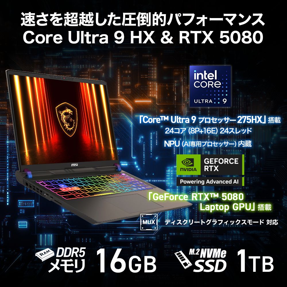 ★. あいこページ RTX5080搭載】Vector-16-HX-AI-A2XWIG-1453JP | ノートPC | MSI