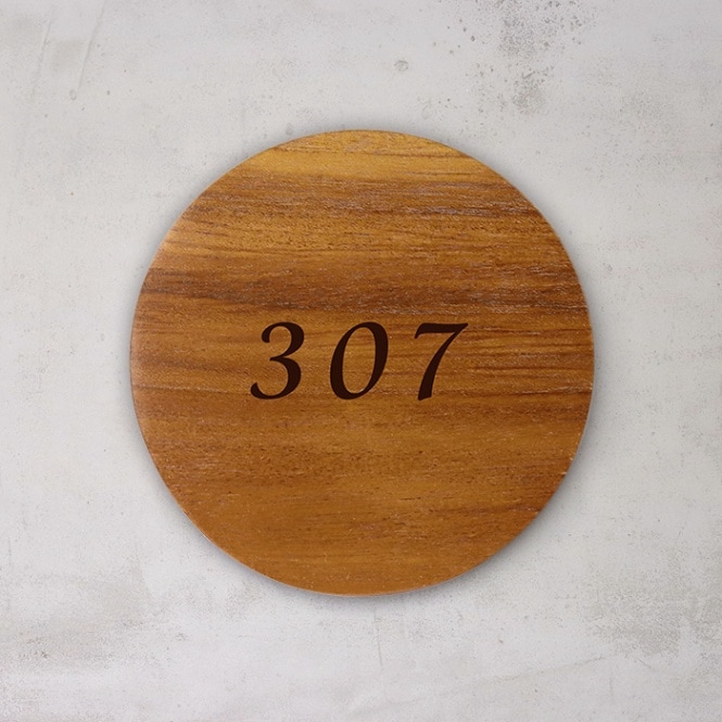 NUMBER PLATE / TEAK WOOD / round / Φ13cm