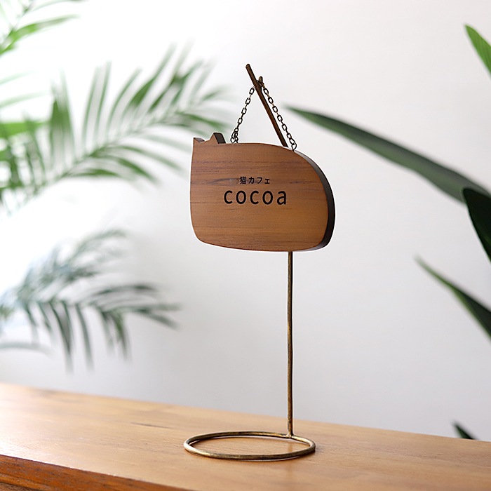 NAME PLATE / TEAK WOOD / cat / 15×11cm※今回入荷分 A面は角に丸み有