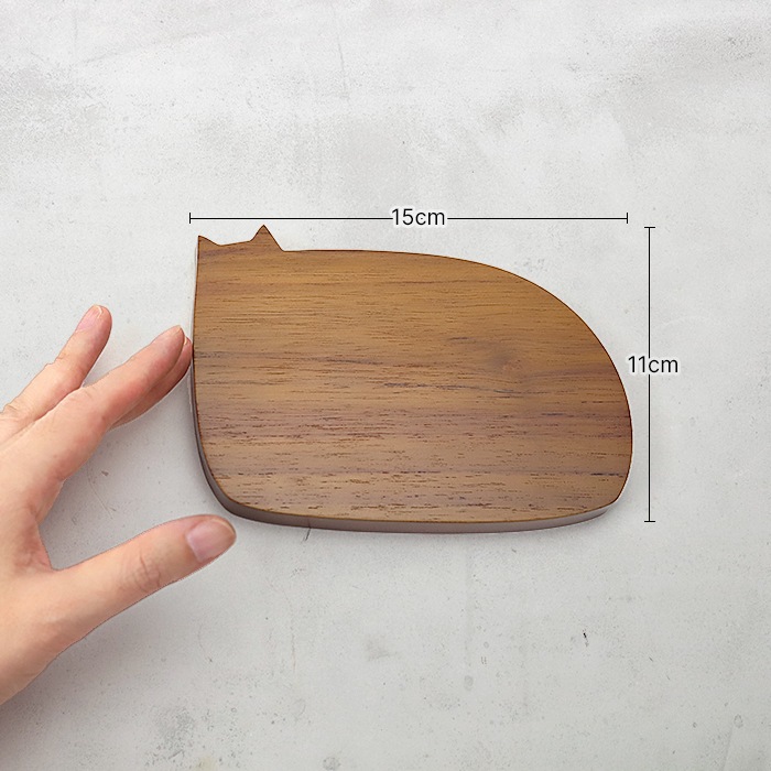 NAME PLATE / TEAK WOOD / cat / 15×11cm※今回入荷分 A面は角に丸み有