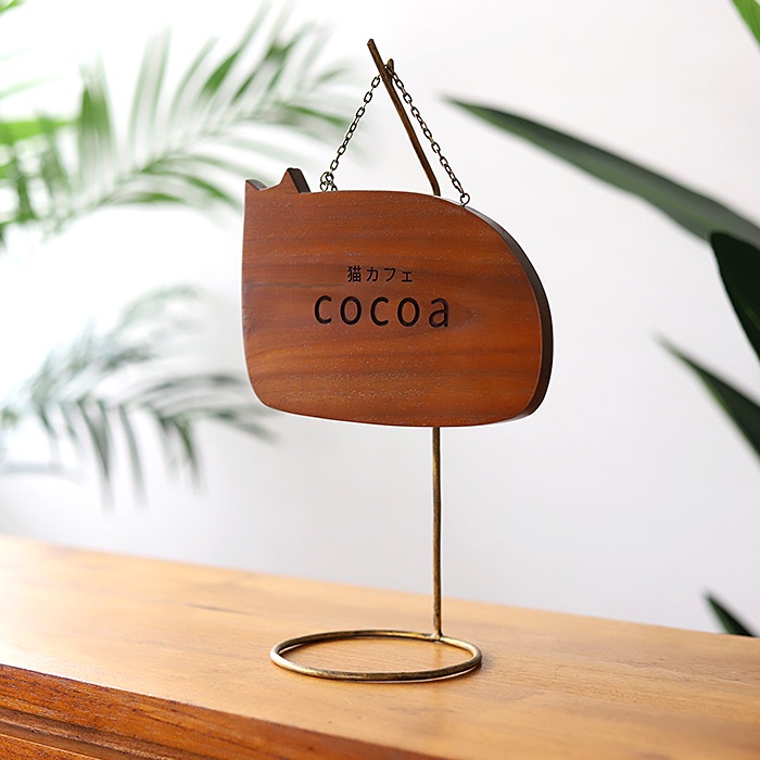 NAME PLATE / TEAK WOOD / cat / 20×15cm※今回入荷分 A面は角に丸み有