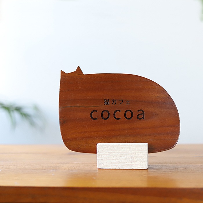 NAME PLATE / TEAK WOOD / cat / 20×15cm※今回入荷分 A面は角に丸み有