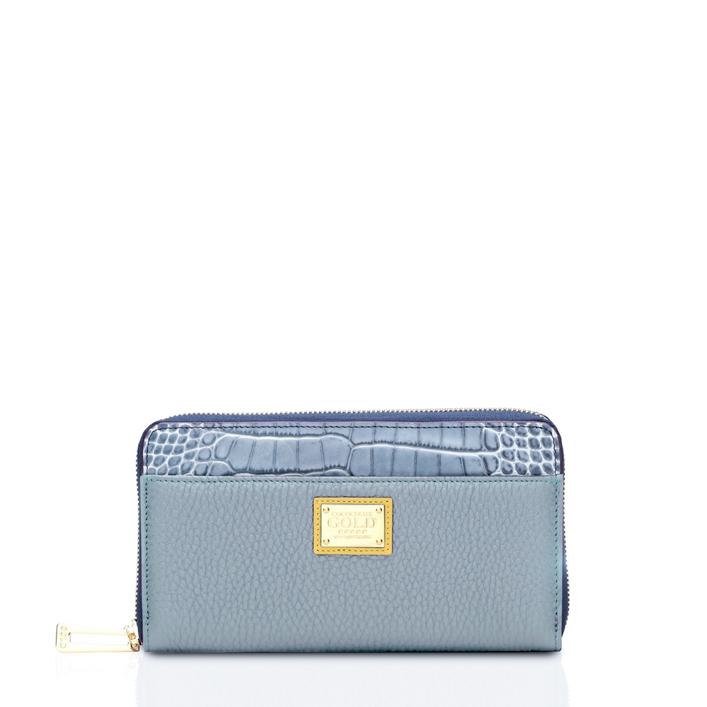 COCOCELUX GOLD ﾍﾗｸﾚｽGOLDｼｭﾘﾝｸ×牛革ｸﾛｺ型押し ﾗｳﾝﾄﾞﾌｧｽﾅｰ ｳｫﾚｯﾄ 