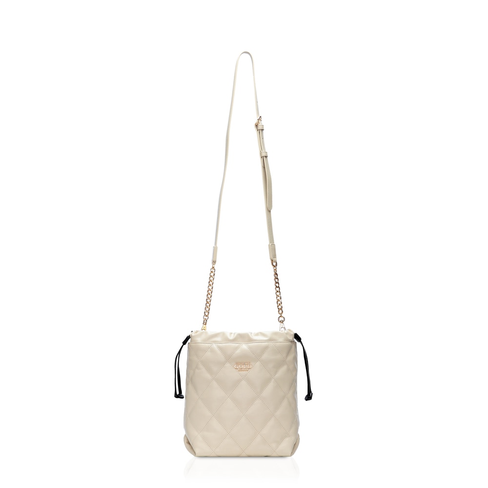 定価8万 イタリア製 レザーハンドバッグ チェーン 巾着 キャメル イタリア製本革 ショルダーバッグ 2way 巾着バッグ 【ゴールド