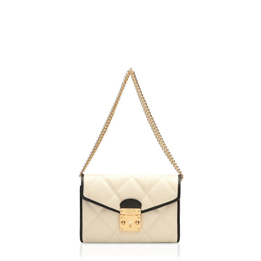 送料無料キャンペーン COCOCELUX 錠前3WAYｳｫﾚｯﾄﾁｪｰﾝﾊﾞｯｸﾞ ﾀﾞｲﾔﾓﾝﾄﾞﾚｻﾞｰ GOLD 小物