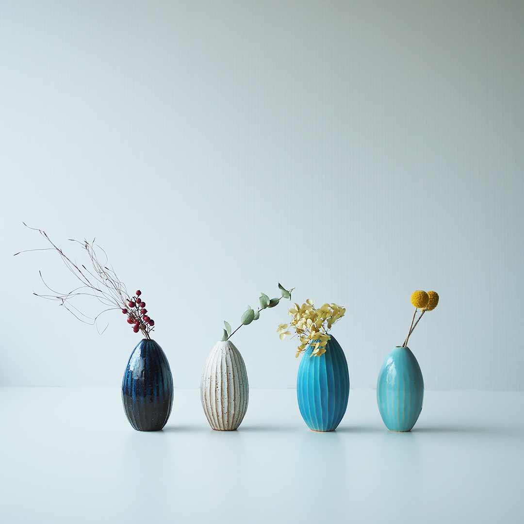 作家不明　しのぎ一輪挿し 作家不明 しのぎ一輪挿し 作家不明 しのぎ一輪挿し 花瓶 しのぎ