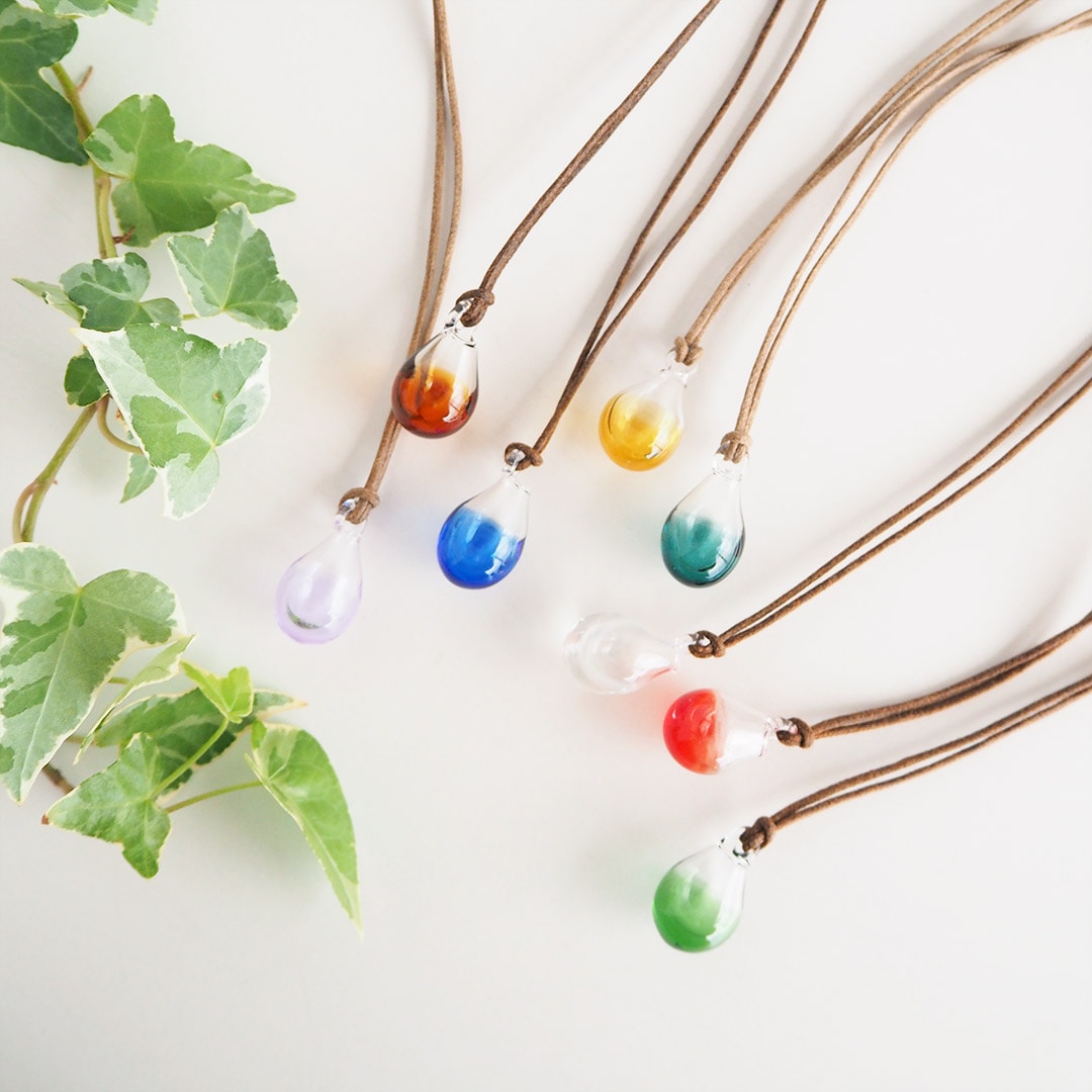 アロマペンダント ガラス/ロウ引き紐/ティールブルー/スポイド付き